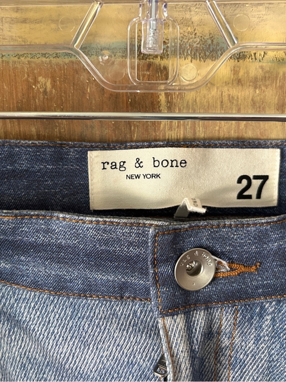 rag & bone Two-Tone Blue Patchwork Straight Leg Jeans. Stretch and light weight - Picture 2 of 2